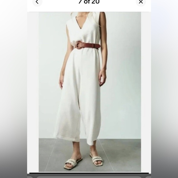 Elegant White Jumpsuit with Belt - Picture 9 of 10